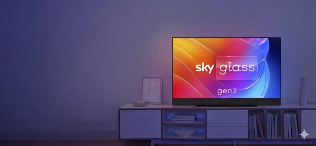 Sky Glass IPTV interface on Amazon Firestick showing TvplusStream channel list and movie library