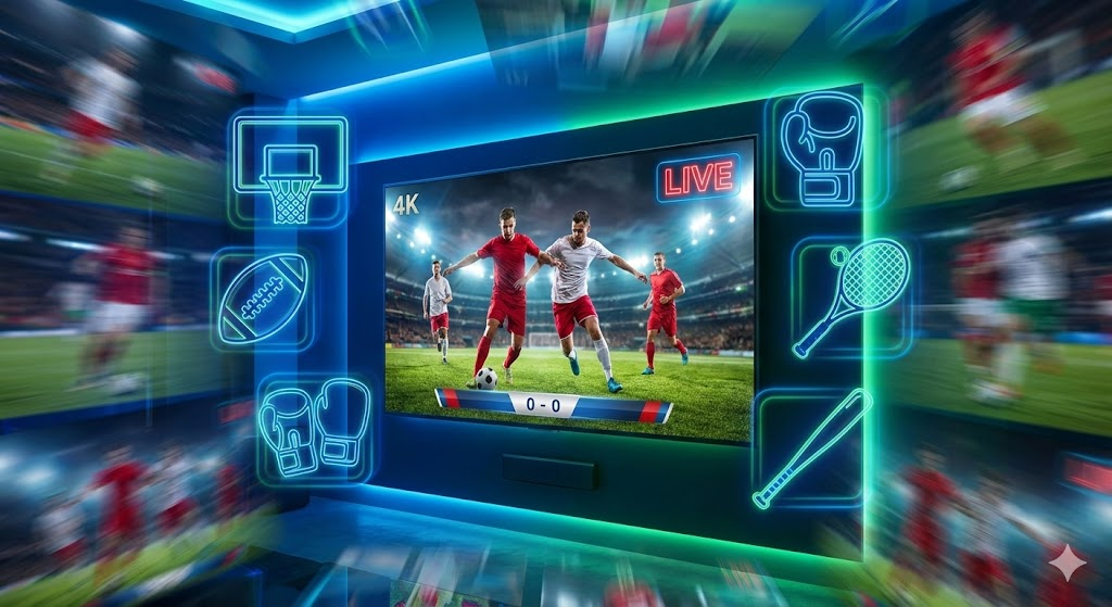 4K TV displaying live soccer match representing IPTV sports channels