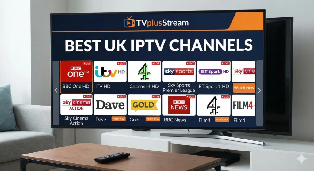 tv showing iptv and premium channels 